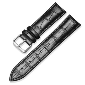 18mm Bamboo Texture Pin Buckle Leather Watch Band - Black - 1