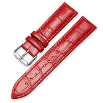 18mm Bamboo Texture Leather Watch Band with Pin Buckle - Red - 1