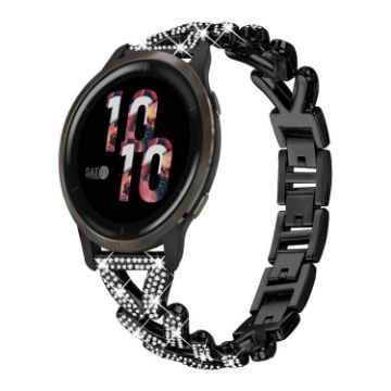 20mm Black Diamond Metal Watch Band for Garmin Venu/Venu 2/Sq/Sq2 - 1